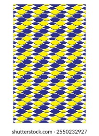 A repetitive graphic pattern of alternating yellow and blue droplet shapes, arranged diagonally, evoking a sense of movement and balance.