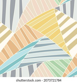 Repetitive irregular triangles with pastel colors. Grid structure seamless pattern.