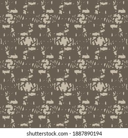 Repetitive motley pattern, made of various stains and markings. Textile design. Graphics in dark brown and light gray.