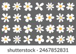 A repetitive and orderly pattern of white daisies with sunny yellow centers pop against a modern gray backdrop, exuding a clean aesthetic.