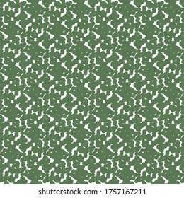 Repetitive ornament, in dark green and white, with geometric elements made of dots. Abstract knit texture. Decorative background.