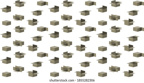 Repetitive pattern of cardboard boxes. Abstract seamless background of open and closed recycled boxes
