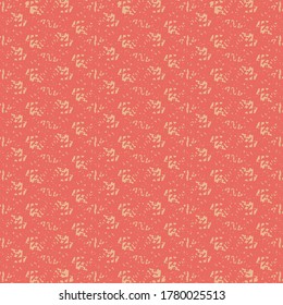 Repetitive pattern with different marks and flecks. Textile design in shades of red and pink. Wrapping paper.