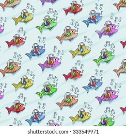 repetitive pattern with fish who listen to music