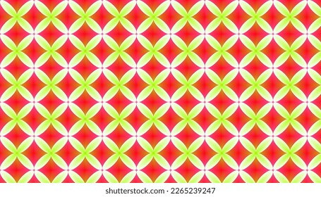 Repetitive pattern with geometric shapes in red background with green and white gradient blend, vector illustration for cloths, paper, banners, flyers, posters