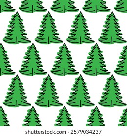 Repetitive pattern of green trees on a white background ideal for seasonal decor