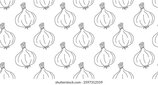 Repetitive pattern of hand-drawn onions on a white background ideal for design and creative projects