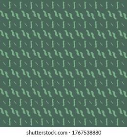 Repetitive pattern made of a chain with knots from place to place. Decorative design composed of various simple signs positioned alternately. Graphics in green shades.