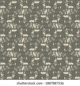 Repetitive pattern made of a spider web of broken straight lines. Graphics in dark and light gray tones. Textile design.