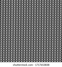 Repetitive pattern with meandering stripes and spots. Woolen textile material. Graphics in black and white.