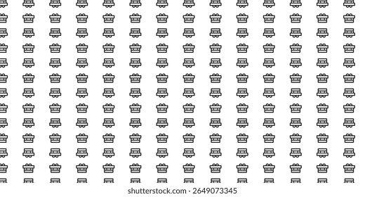 Repetitive pattern of simplified vehicle icons, resembling delivery trucks or toy cars. Black outlines on white background. Great for transport or logistics visuals.
