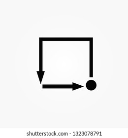 Repetitive process icon with square arrows explanation. Icon reflect renewable energy, recycling, repeatable industry and business processes.