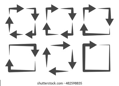 Repetitive process icon with square arrows explanation. Icon reflect renewable energy, recycling, repeatable industry and business processes.