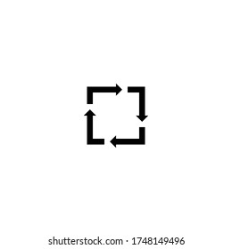 Repetitive process icon or symbol with square arrows explanation. Icon reflect renewable energy, recycling, repeatable industry and business processes.