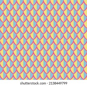Repetitive shield pattern. Yellow and blue leaves pattern. Abstract roof background.