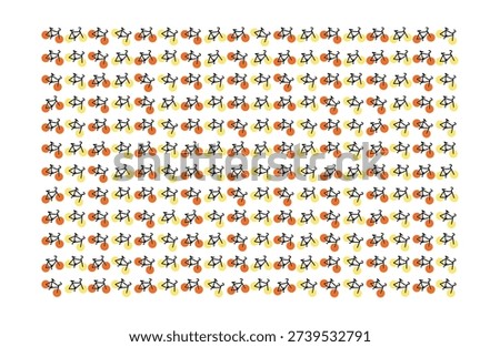 Repetitive stylized bicycle design creating a vibrant and energetic pattern
