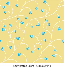 repetitive summerly vector pattern background with branches and baby blue flowers. Suitable for fashion textiles, backgrounds, wallpapers, wrapping paper and merchandise.