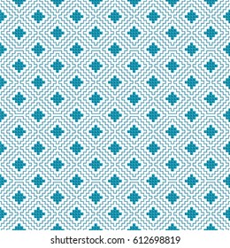 Repetitive turquoise rhombus traditiona motif. Turquoise diamonds seamless pattern.