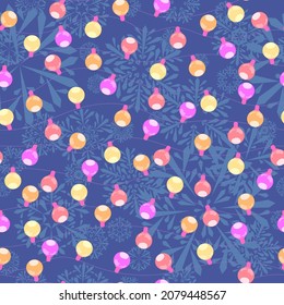repetitive winter background with color lanterns and snowflakes. christmas garland. vector seamless pattern. fabric swatch. wrapping paper. continuous design template for greeting card, invitation
