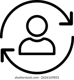 Replace person icon. Person exchange, switch icon.  person in a circle with arrows pointing to the left and right
