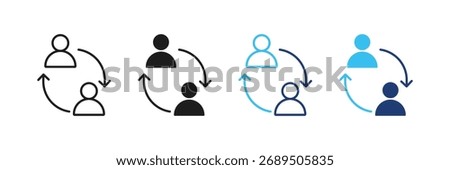Replace sign. Person exchange, switch icon. Reciprocal arrow people icon sign. Two people exchanging information