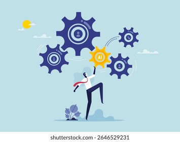 Replace some employees with AI, plan to use tech innovation for some tasks, business transformation, layoff concept, putting new gear with word AI to replace gear of human