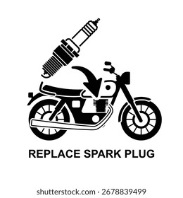 Replace spark plug. Change the motorcycle spark plug isolated on background vector illustration. NonAI generate.
