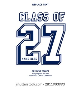 Replace Text Effect Vector of Navy white classic old school college leavers school graduation logo hoodie or t-shirt Design for Printing, garment, merchandise, class, company campaign