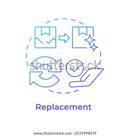 Replacement blue gradient concept icon. Reverse logistics. Product return and exchange. Customer service. Round shape line illustration. Abstract idea. Graphic design. Easy to use in article