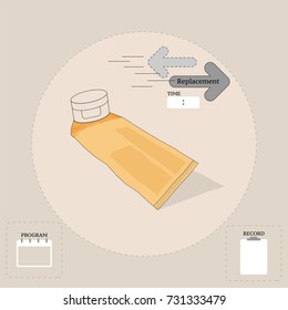 Replacement of consumable product. Design can use as label or sticker template for reminder, including 2 icon for change in set. Vector illustration.