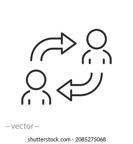 replacement employee icon, interaction or renewal staff, job rotation,  swap people, thin line symbol - editable stroke vector illustration eps 10