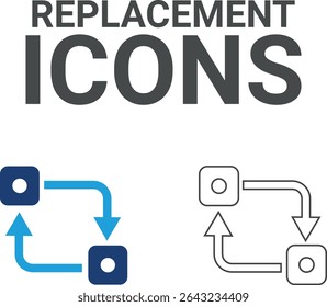 Ícones de substituição, ícones de arte de linha Contendo correção, casa e reparação de carro, manutenção, caixa de ferramentas e ícones de serviço de reparador. Coleção de ícones do Solid. Ilustração vetorial.