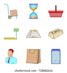 Replacement icons set. Cartoon set of 9 replacement vector icons for web isolated on white background