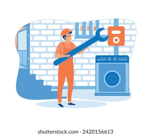 Replacement and installation of windows and doors, broken glass, fly screens, hiring a contractor abstract metaphor. flat vector modern illustration 