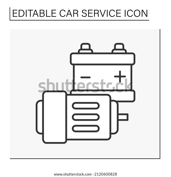  Replacement line icon. Change battery and\
alternator for better car work. Car service concept. Isolated\
vector illustration. Editable\
stroke