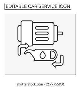  Replacement line icon. Change oil for the alternator inside the car. Car service concept. Isolated vector illustration. Editable stroke