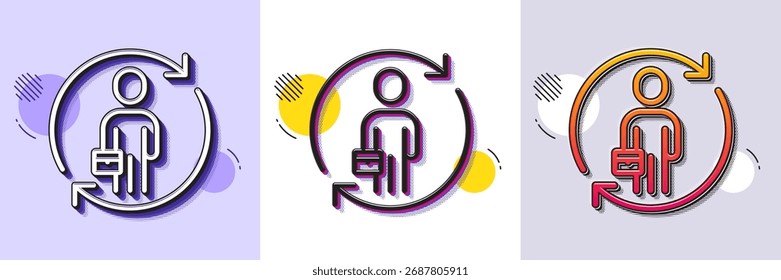Replacement line icon. Halftone dotted pattern. Gradient icon with grain shadow. Staff renewal sign. Businessman change symbol. Line replacement icon. Various designs. Vector