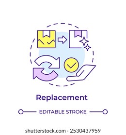 Ícone de conceito de substituição de várias cores. Logística reversa. Devolução e troca de produtos. Atendimento ao cliente. Ilustração de linha de forma redonda. Ideia abstrata. Design gráfico. Fácil de usar no artigo