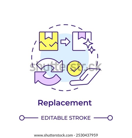 Replacement multi color concept icon. Reverse logistics. Product return and exchange. Customer service. Round shape line illustration. Abstract idea. Graphic design. Easy to use in article
