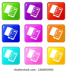 Replacement screen smartphone icons set 9 color collection isolated on white for any design