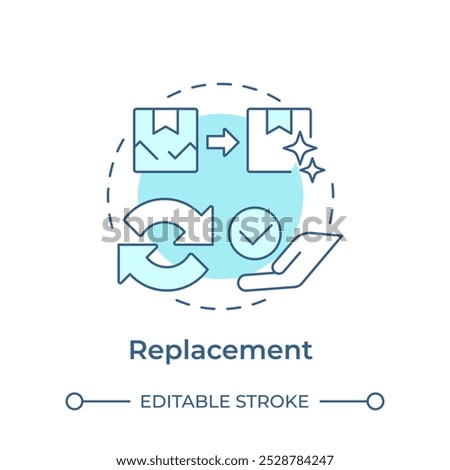 Replacement soft blue concept icon. Reverse logistics. Product return and exchange. Customer service. Round shape line illustration. Abstract idea. Graphic design. Easy to use in article