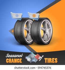 Replacement tires for the sesanol specified on the label wheel. Vector illustration EPS10