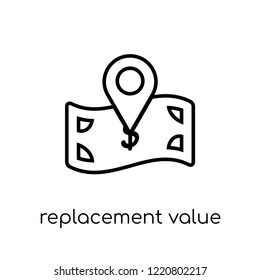 replacement value icon. Trendy modern flat linear vector replacement value icon on white background from thin line Insurance collection, editable outline stroke vector illustration