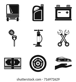Replacing part icons set. Simple set of 9 replacing part vector icons for web isolated on white background