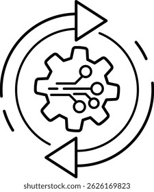 Replacing software provision icon. New version of an electronic product. black and white image of a gear wheel with arrows. in modern design