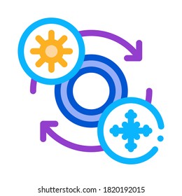 Ersetzen von Sommerreifen durch Winterreifen Symbol Vektorgrafik. Ersetzen von Sommerreifen durch Winterreifen-Schild. Illustration von Farbzeichen