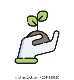 Replant Icon Vector Illustration. Flat Outline Cartoon. Sustainable Energy Icon Concept Isolated Premium Vector