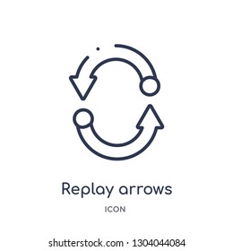 replay arrows icon from user interface outline collection. Thin line replay arrows icon isolated on white background.