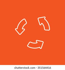 Replay button line icon for web, mobile and infographics. Vector white icon isolated on red background.