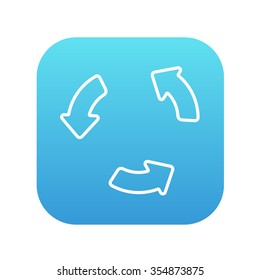 Replay button line icon for web, mobile and infographics. Vector white icon on the blue gradient square with rounded corners isolated on white background.